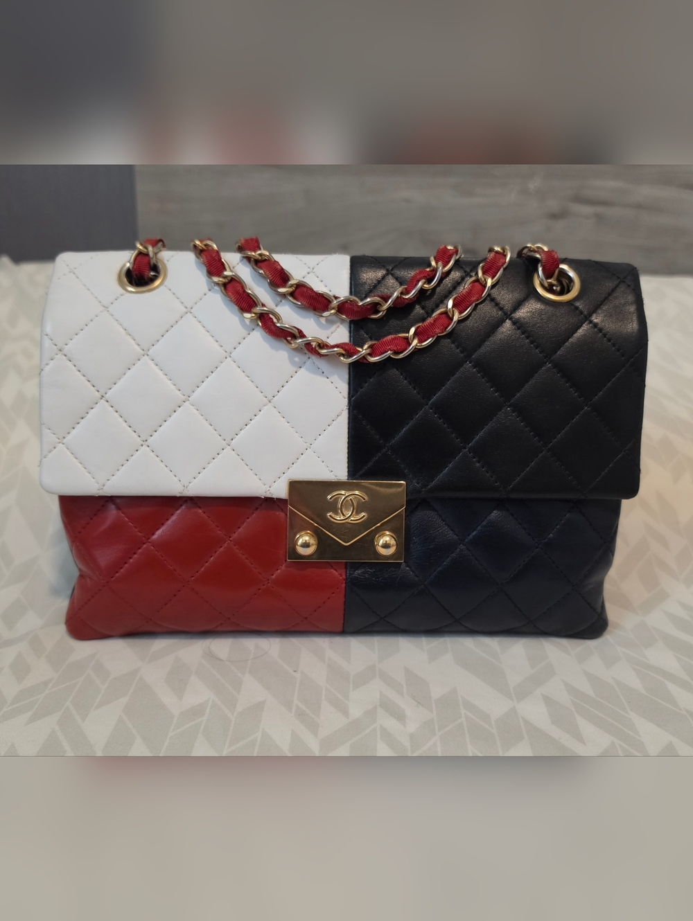 Chanel Quilted Multicolor Leather Flap Bag - Black/White/Red/Black